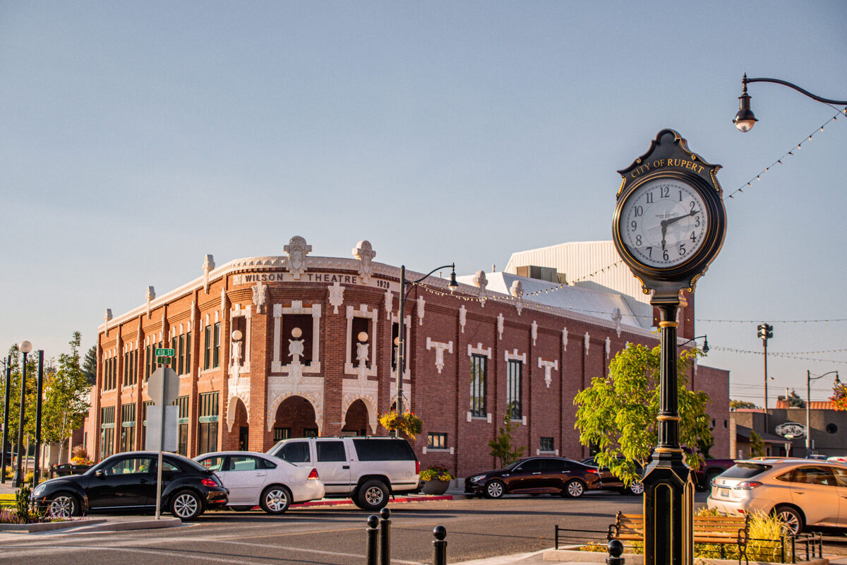 The historic Wilson Theatre on the town square in Rupert, Idaho