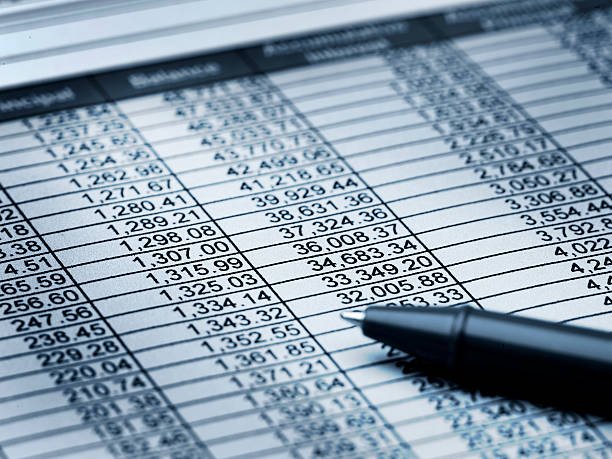 Close-up of a balance sheet with financial data and pen